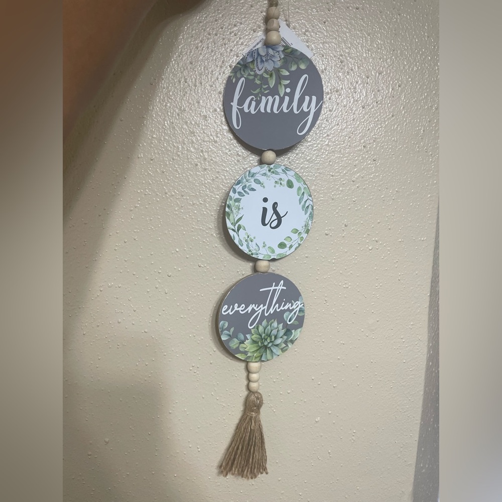 Gray and Green 'Family Is Everything' Wall Hanging